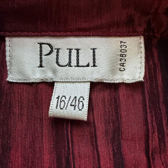 Puli Plisse Crepe Ruby Red Shirt Dress 16 Holiday Party Pockets Button-up Belted - Picture 6 of 9